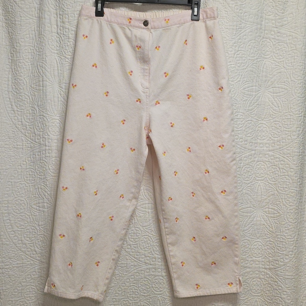 Vintage Y2K Denin & Co pink floral pants capri spring summer Large